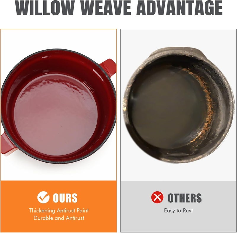 WILLOW WEAVE Cast Iron Wood Stove Steamer 2.5 Quart with Large Opening Top - Flake Bright Red - Image 5